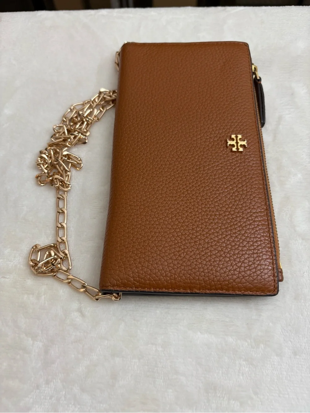Tory Burch Long Camel Brown Women’s Pebble Leather Wallet